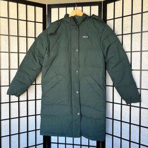 Patagonia Women's Downdrift Parka Small Full Length Hooded Down Jacket Green